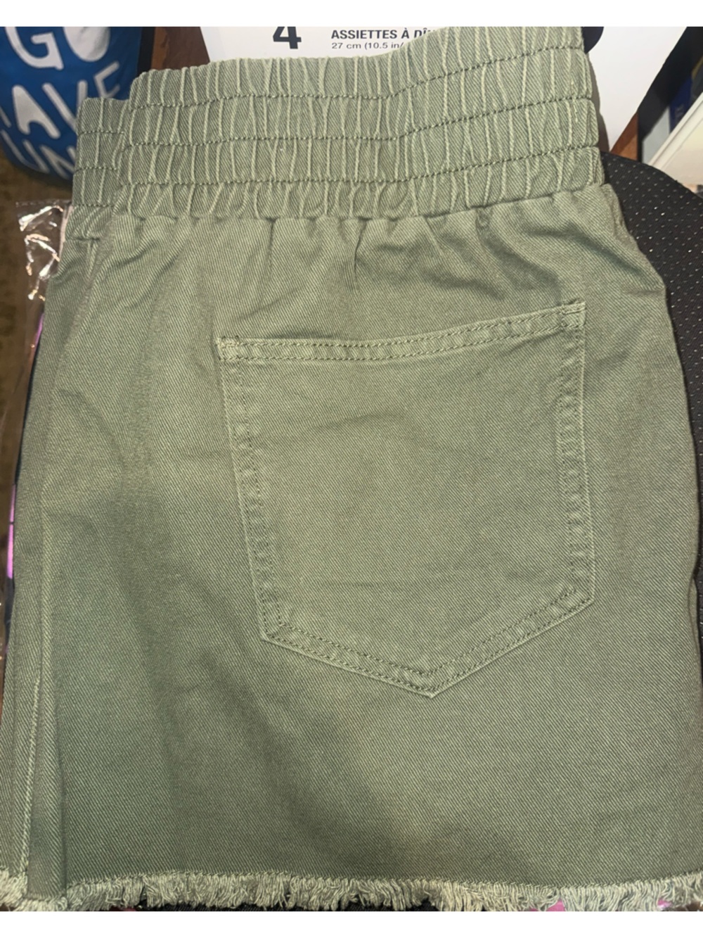 Olive Green Denim Shorts with Elastic Waist